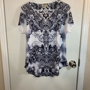 One World Black and White Shirt with Bling